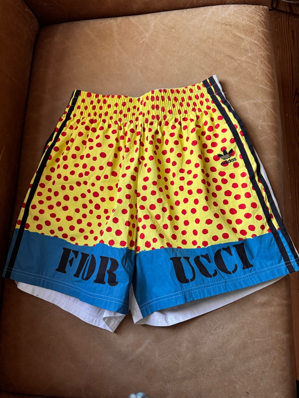 Adidas Originals x Fiorucci Athletic cotton blend Shorts yellow polka dot blue